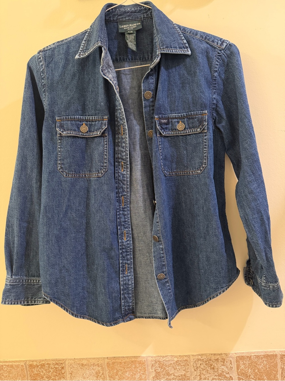 Lauren Jeans Co. Women's Denim Shirt with a brass buttons-Petite S